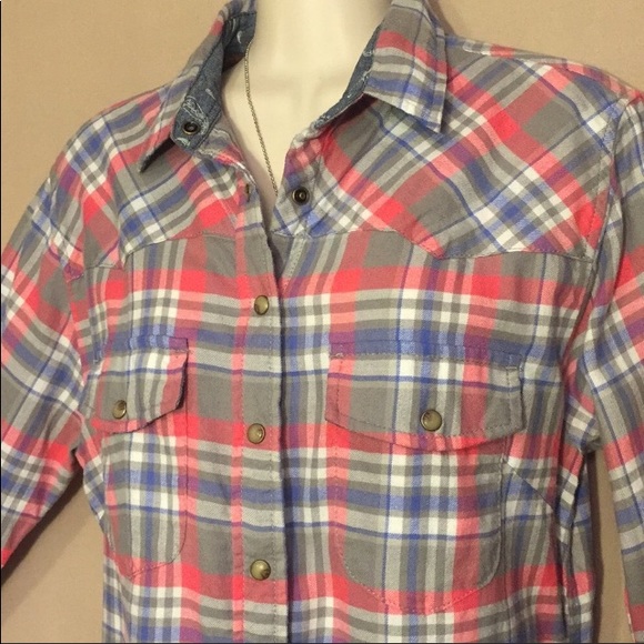 Tops - Bea Jachs Girlfriend pink plaid western top S new
